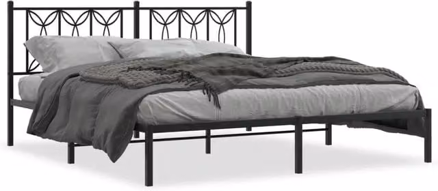 Letto matrimoniale | Letto per adulti | Giroletto con Testiera in Metallo Nero 183x213 cm