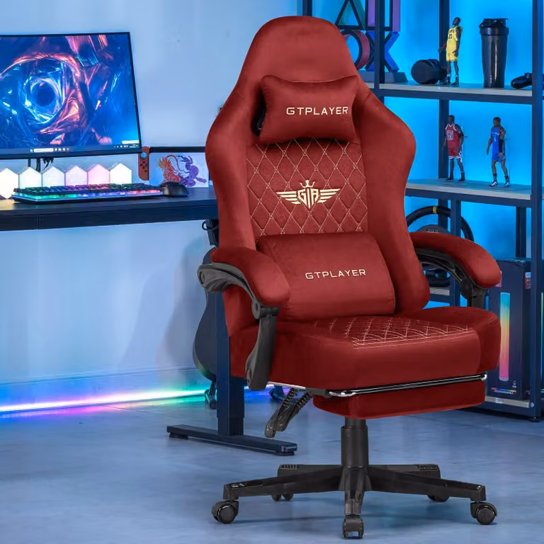 Sedia da gioco e da ufficio - GT830 - Ergonomica - Regolabile in altezza - Girevole - Rivestimento in tessuto - Con braccioli e rotelle - Rossa