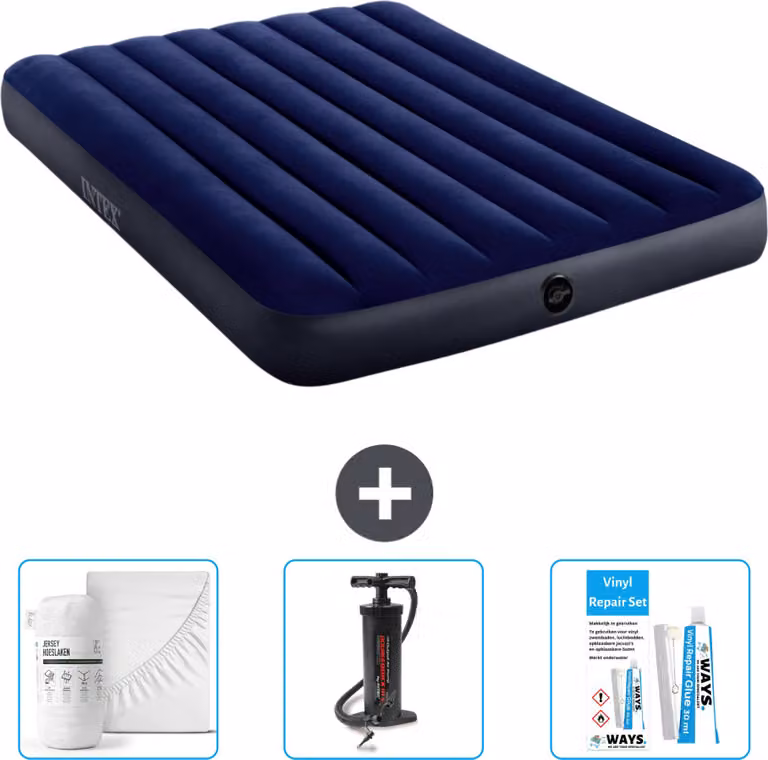 Intex Airbed - Letto matrimoniale - 137 x 191 x 25 cm - Blu - Include lenzuola - Pompa e kit di riparazione