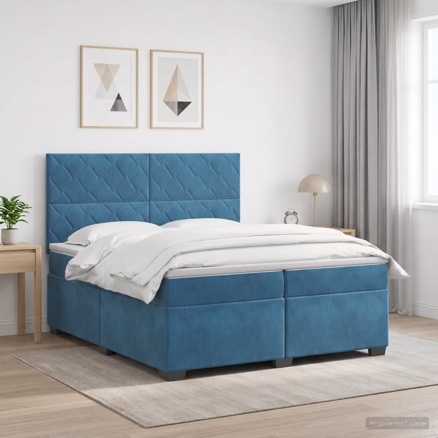 Letto box spring con materasso vidaXL in velluto blu, L/P: 200 x 200 cm