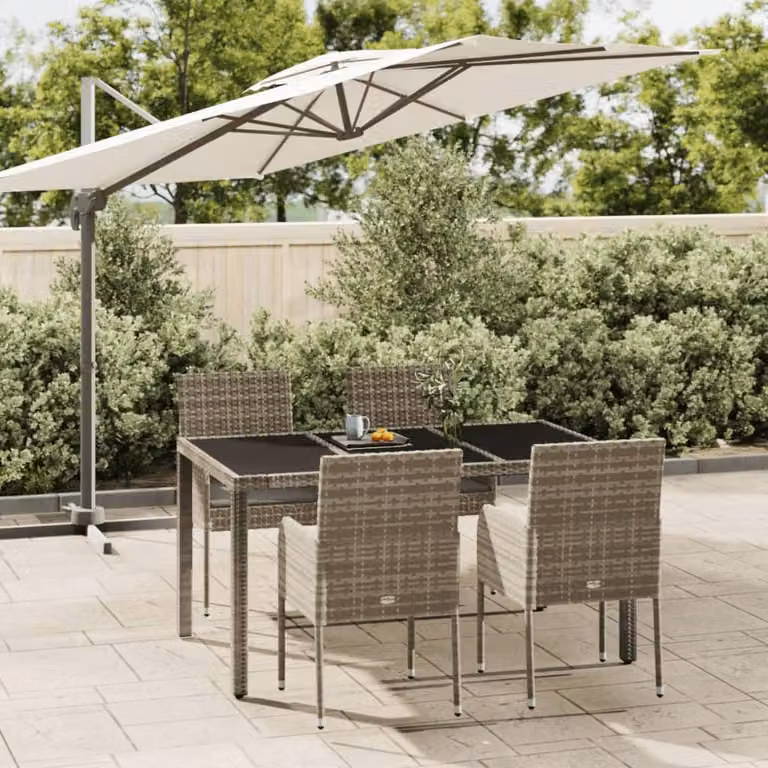 The Living Store Set da pranzo da giardino 5 pezzi con cuscini in poly rattan grigio