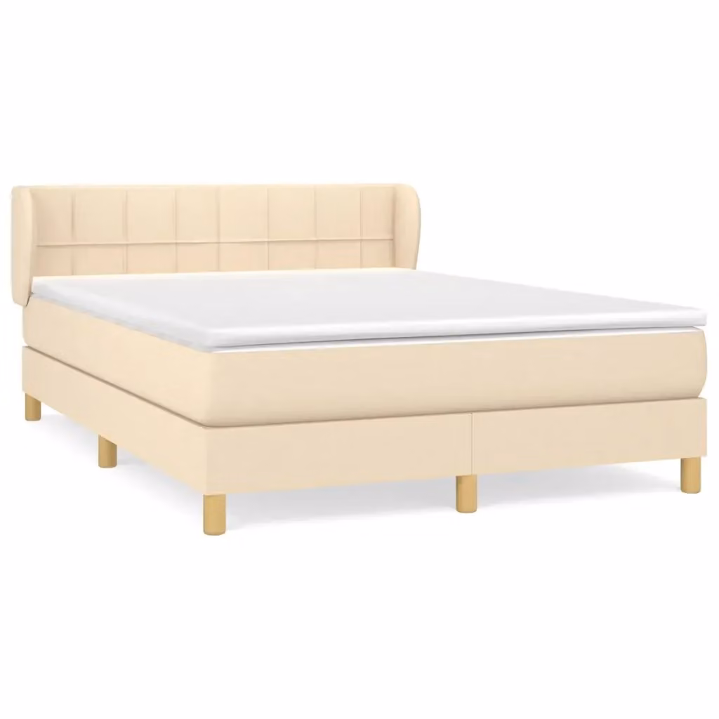 Letto Ibrido vidaXL con Giroletto a Molle e Materasso in Tessuto Beige e Bianco L/P: 140 x 200 cm – 2