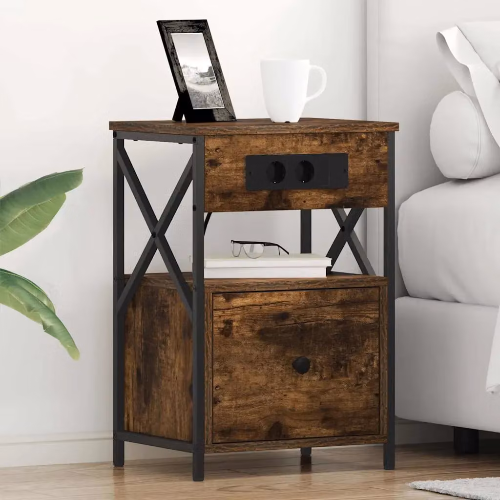 Set di 2 Armadi da Notte vidaXL in Rovere Fumé, L 40 cm x P 31 cm x H 60 cm
