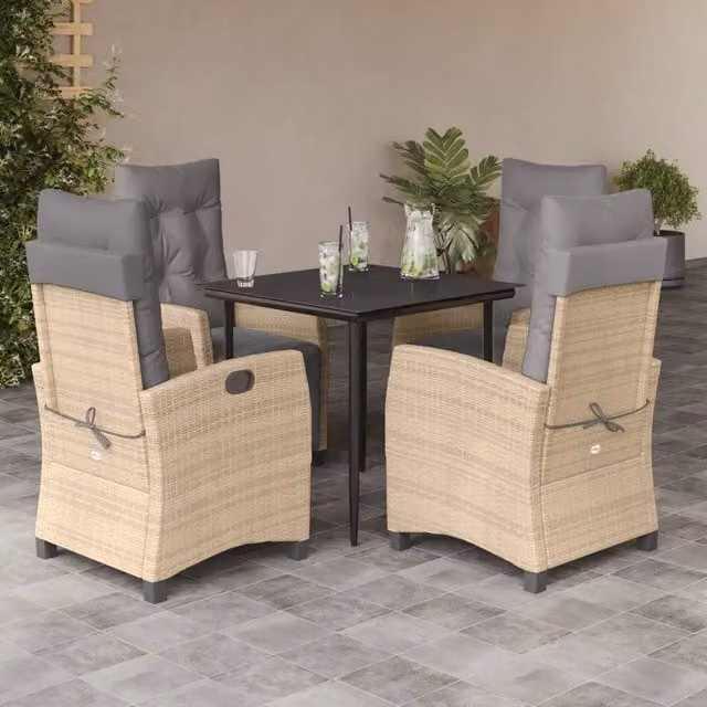 Set Pranzo da Giardino 5 pz con Cuscini Beige Misto Polyrattan 3213017