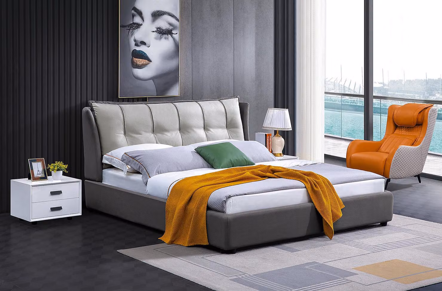 Leder Design Bett Doppel Luxus Ehe Modernes Hotel Gestell Schlaf Zimmer Betten