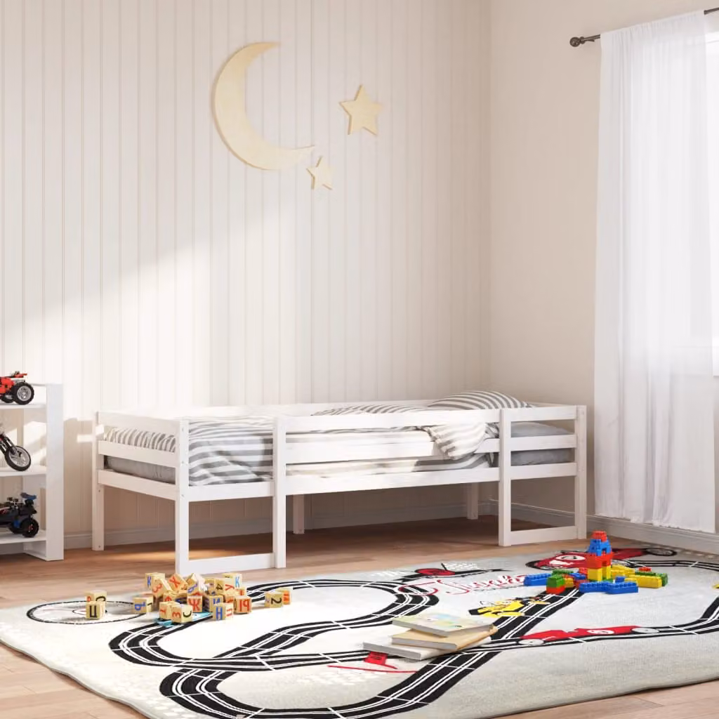 vidaXL Giroletto per Bambini in Legno Massello di Pino Bianco L/P/H: 190 x 90 x 61 cm