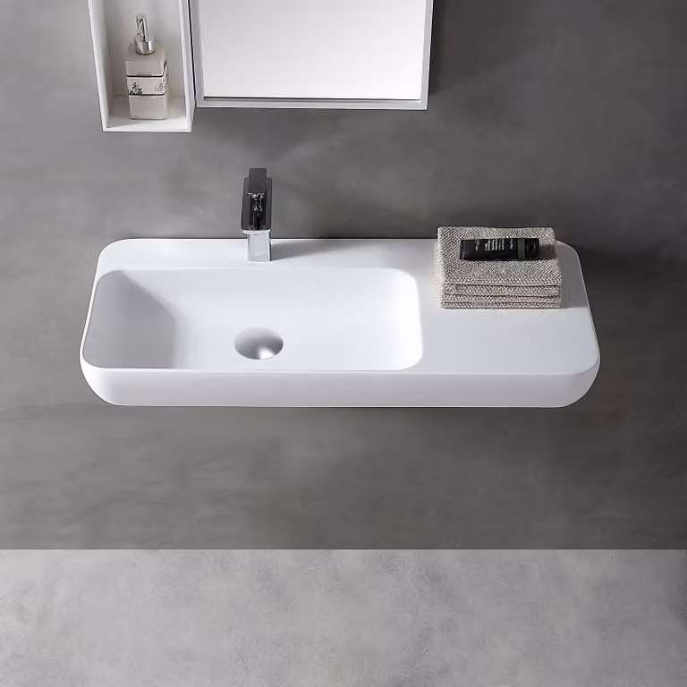 Lavabo a parete Lavabo da appoggio TWG202 - Fusione minerale - Bianco opaco - 90 x 40 x 12 cm