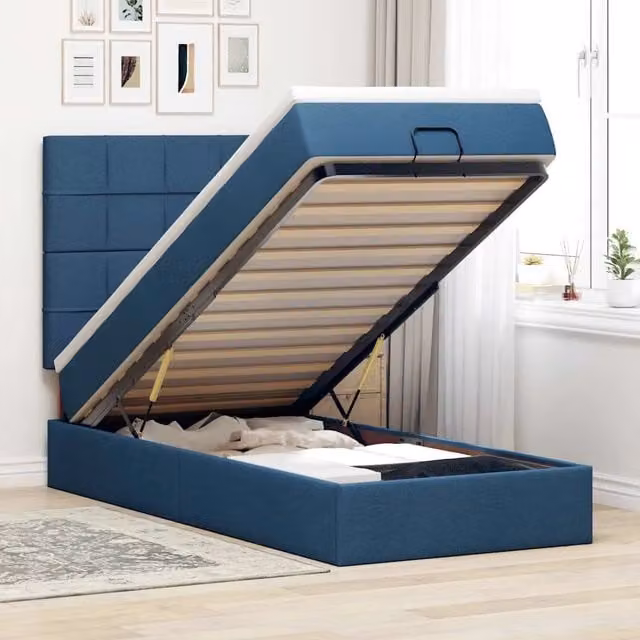 Struttura Letto Pouf con Materasso Blu 80x200 cm in Tessuto 3313118