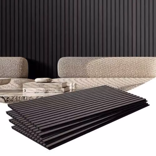 Pannelli Acustici a Doghe in Legno VEVOR in MDF per Decorazione Pareti Interne e Riduzione del Rumore, Quercia Nera, L: 120 cm, H: 60 cm