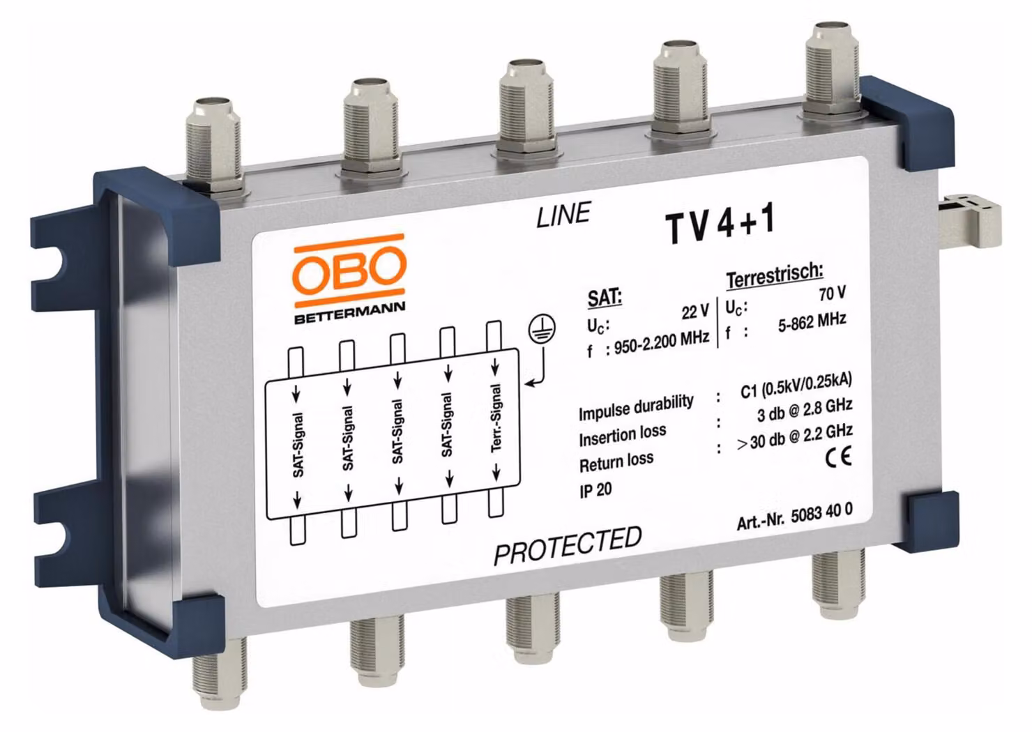 OBO Bettermann Vertr Dispositivo di protezione della linea dati per antenna TV 4+1