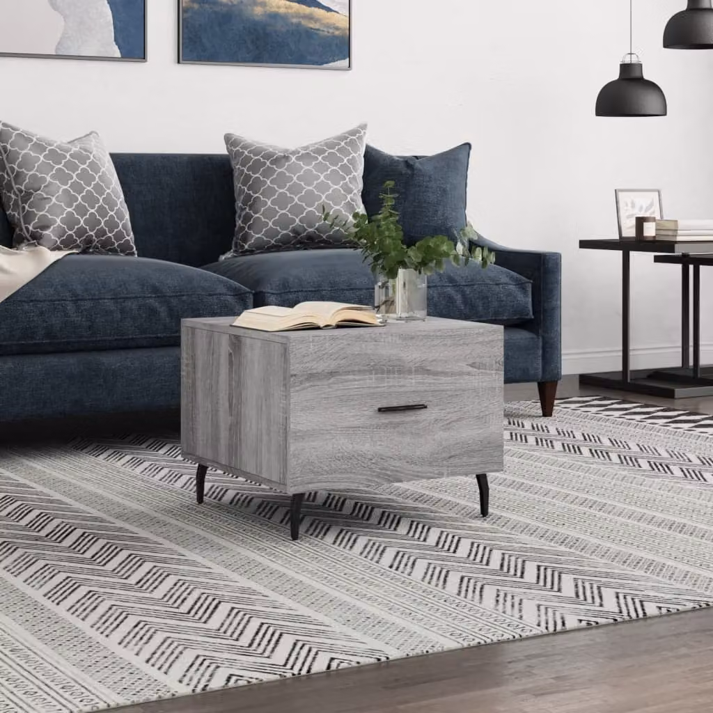 vidaXL Tavolino da Salotto Moderno Grigio in Legno e Metallo L/P/H: 50 x 50 x 40 cm