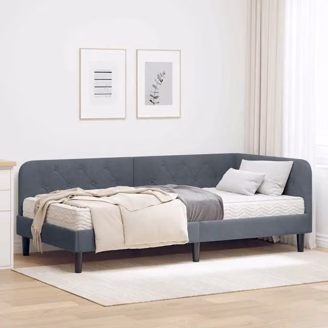 Letto con cornice imbottita in velluto grigio vidaXL L/P/H: 190 x 90 x 72 cm – 1