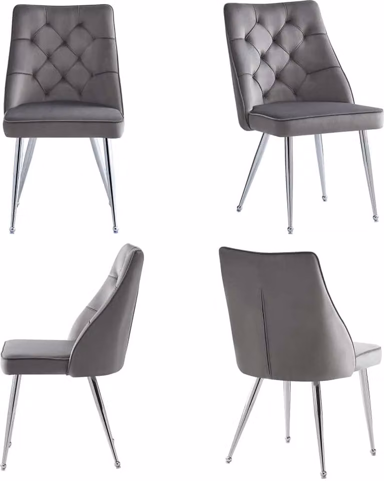 Sedia da pranzo AIORBER, set di 4, velluto, gambe in metallo argentato, cuscino in schiuma, design unico, per soggiorno, sala da pranzo, 50x60x87 cm, grigio