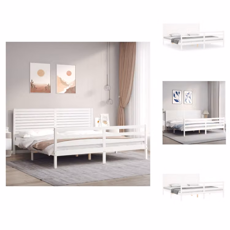 vidaXL Letto in legno massiccio con testiera bianca 200x200 cm - Letti e strutture letto