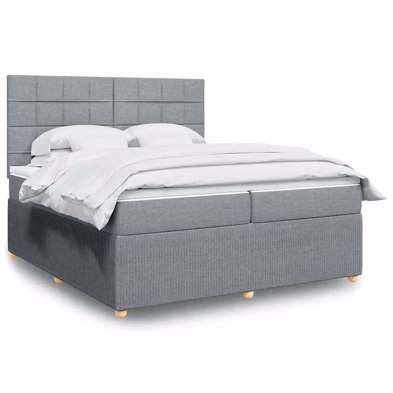 vidaXL Giroletto a Molle con Materasso in Tessuto Grigio Chiaro e Bianco, L/P: 200 x 200 cm
