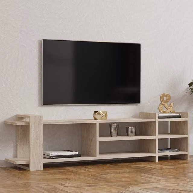 Zubiena, Mobile Porta tv 2 Ripiani, 156x30x40h cm Beige Marmo