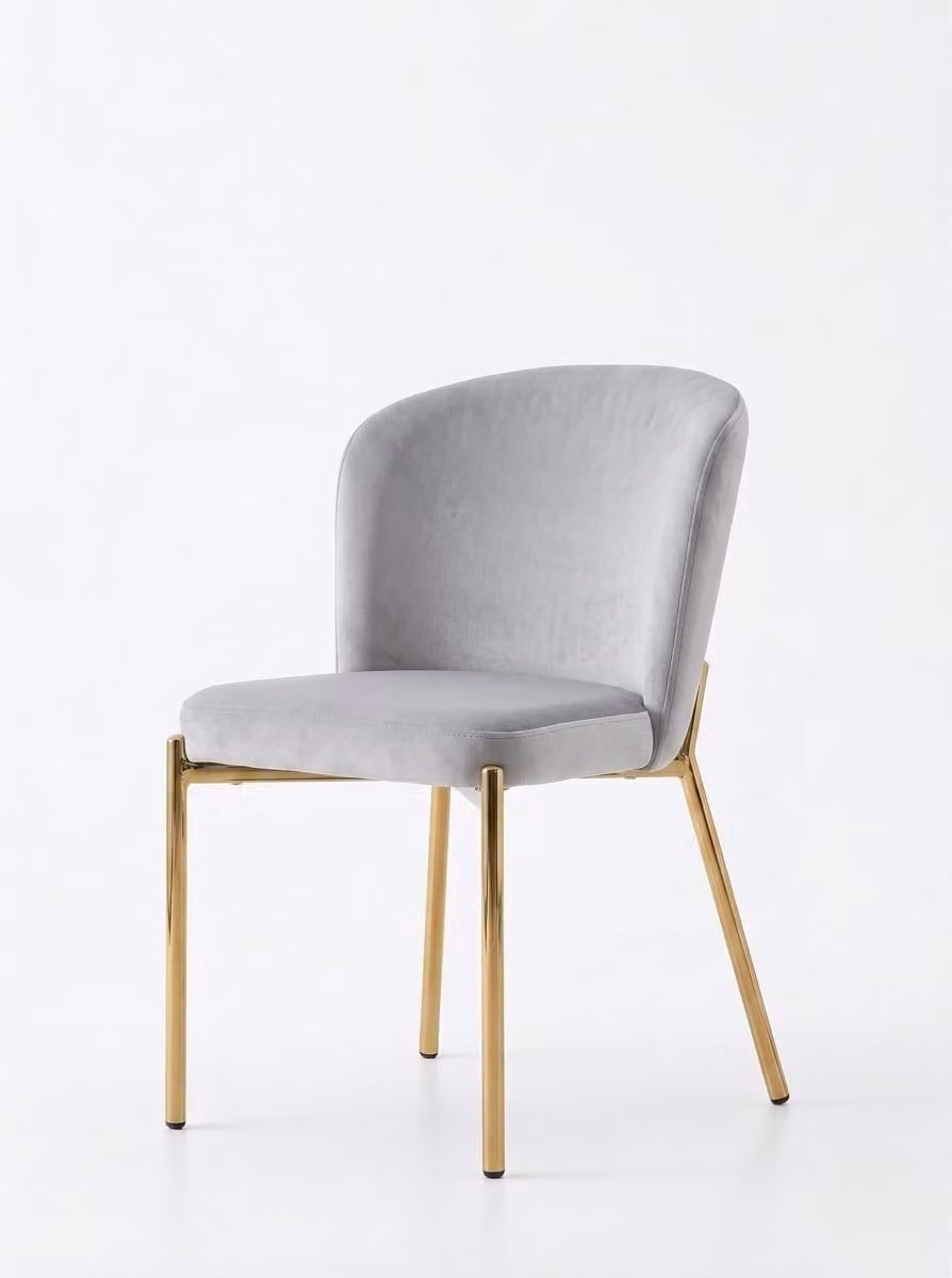 Sedia grigia, comoda, imbottita, in tessuto e metallo, dal design moderno, elegante, pratica