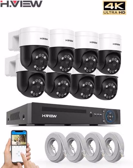 Sistema di videosorveglianza CCTV - 8 canali - 4K 5MP 8MP - PTZ con rilevamento umanoide - Sicurezza per esterni