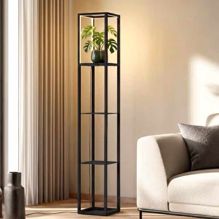 Lampada da terra a LED Birta Lindby, dimmerabile, Nero, Soggiorno / Sala da pranzo, Metallo, Moderno, Lampada LED da terra