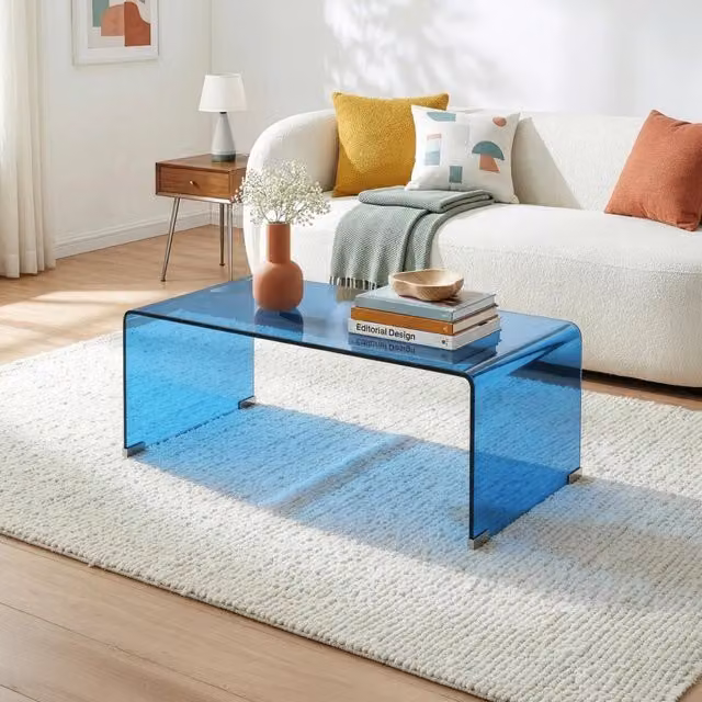 Tavolino da caffè Väsas en.casa in vetro blu, rettangolare, L 90 cm x P 45 cm x H 35 cm