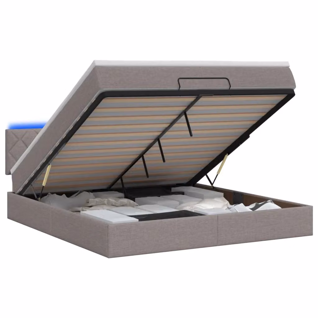 Letto Ottomano con Materasso Ibrido e Illuminazione LED vidaXL, Colore Beige, L/P/H: 140 x 200 x 88 cm – 2