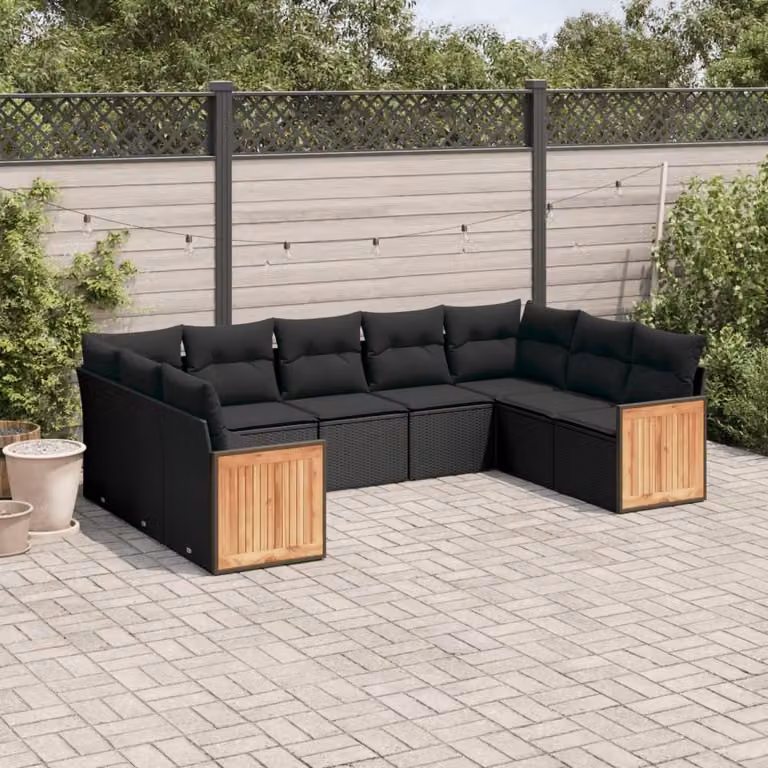 Maison Exclusive - Set Divani da Giardino 9 pz con Cuscini Nero in Polyrattan