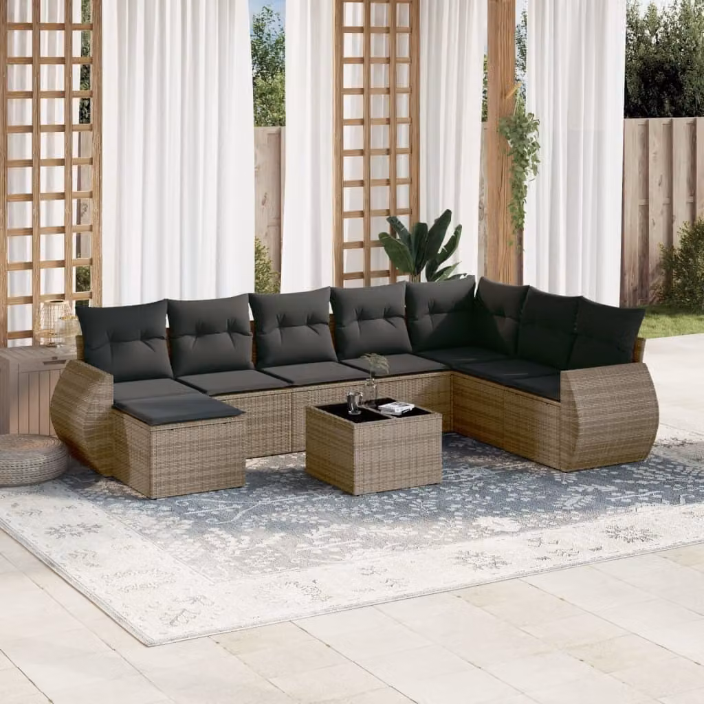 Maison Exclusive - Set da giardino 9 pezzi con cuscini Grigio Polyrattan