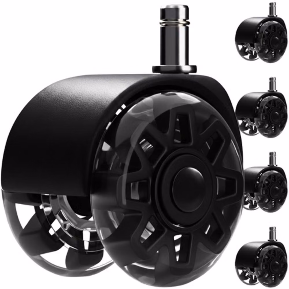 Ruhhy 26294 Set di ruote girevoli per sedie da ufficio 5 pezzi, nero