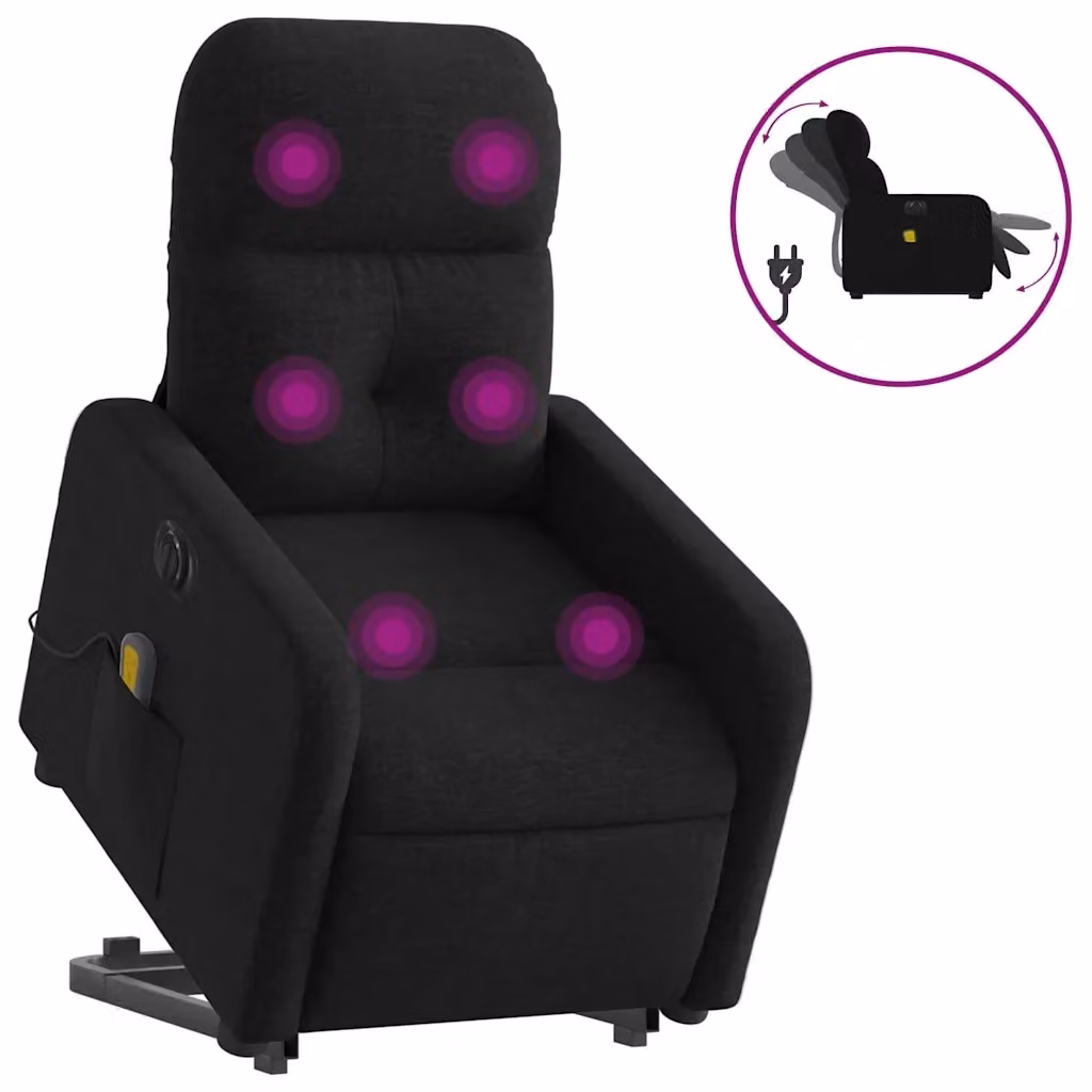 vidaXL Poltrona Alzapersona Elettrica con Massaggio in Tessuto Nero – 2