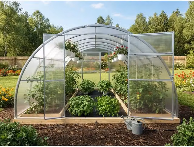 Serra da giardino SOFIA con rivestimento in policarbonato trasparente e struttura in acciaio zincato L/P/H: 8 x 3,5 x 2,5 m – 1