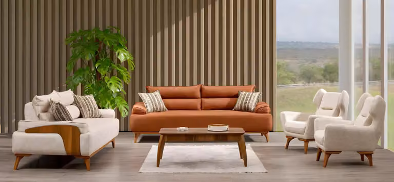 Moderne weiße Stoffsofa-Garnitur aus Holz für Wohnzimmer