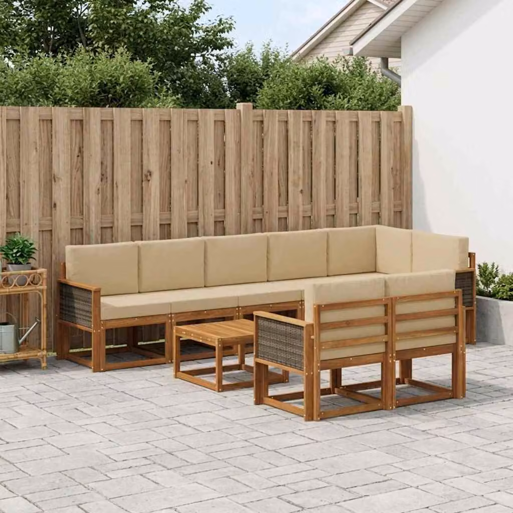 Set di divani da esterno vidaXL a forma di L con tavolo da caffè, 9 pezzi, in legno di acacia e tessuto beige e marrone