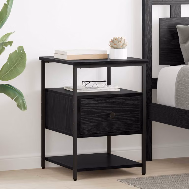 Armadio da notte vidaXL moderno in MDF e metallo, colore nero e marrone, L 40 cm x P 42 cm x H 56 cm