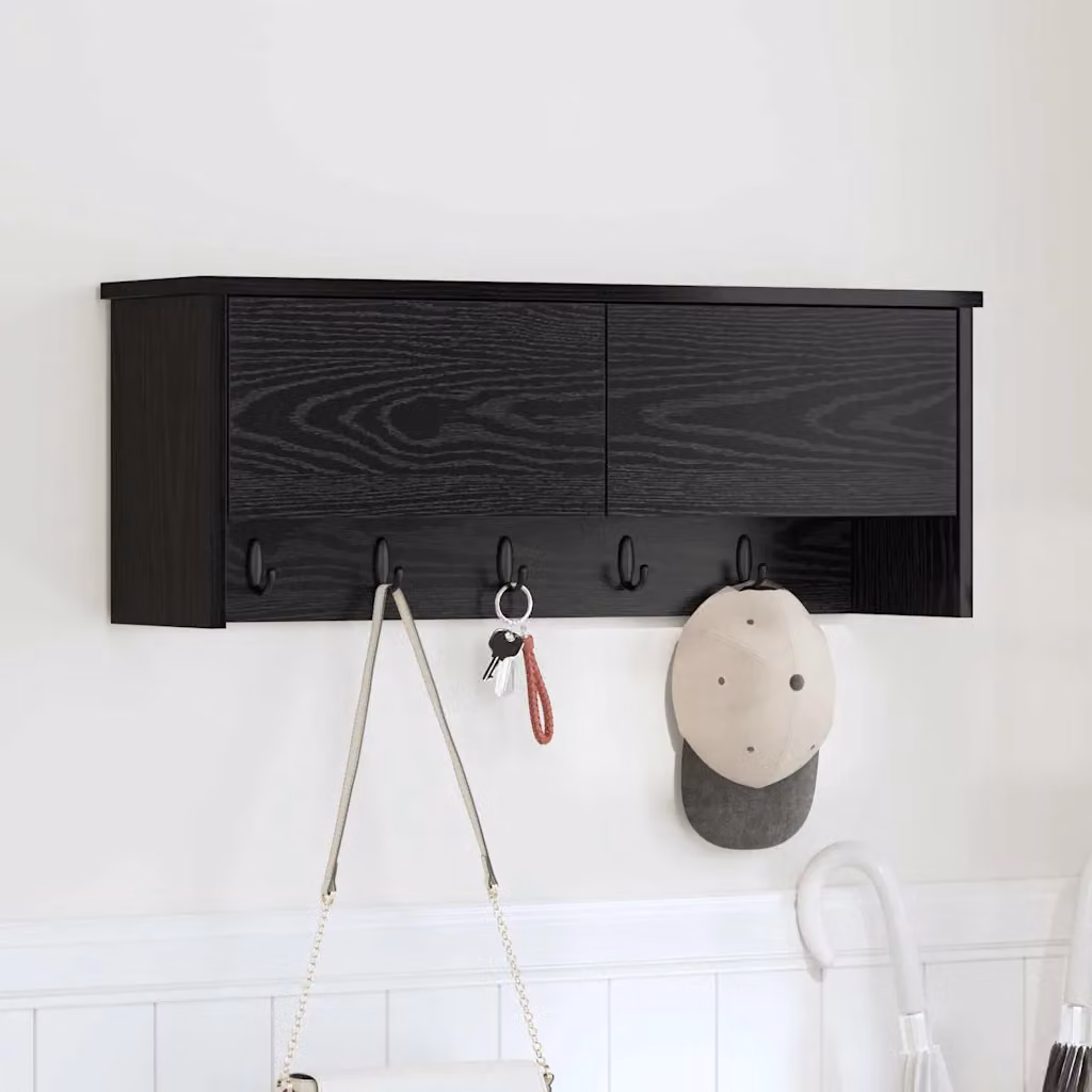 vidaXL Appendiabiti a muro moderno in legno nero L: 80 cm, P: 20 cm, H: 30 cm