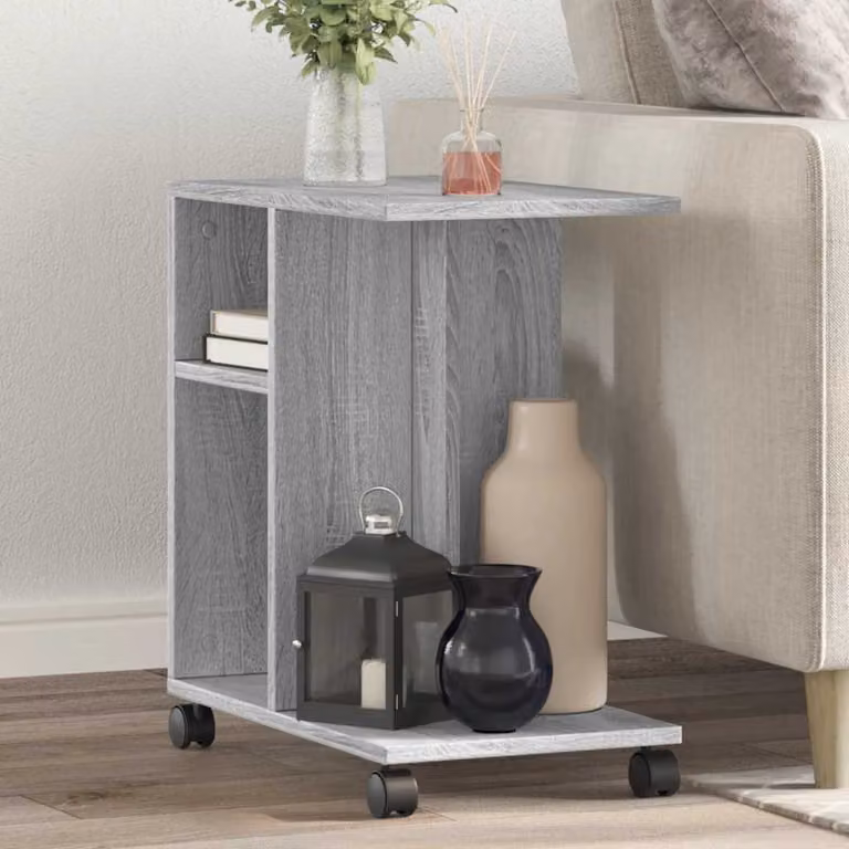 vidaXL Tavolino Moderno con Ruote in Legno Multistrato Grigio L/P/H: 50 x 30 x 55 cm