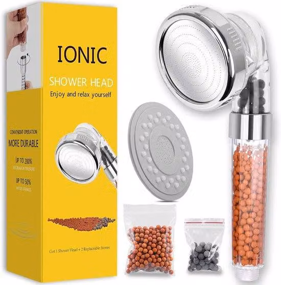 Soffione a ioni con sistema di risparmio idrico, 3 opzioni di getto, moltiplicatore di pressione, soffione a pioggia con filtro a ioni e anticalcare