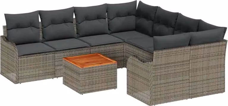 Set Divano da Giardino 9 pcs Grigio polyrattan