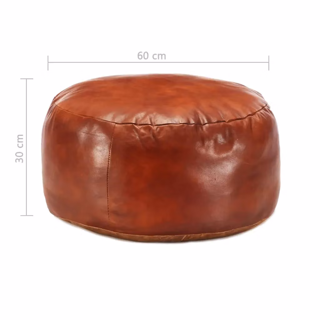 Pouf cilindrico in vera pelle vintage marrone vidaXL L: 60 cm, P: 30 cm – 2