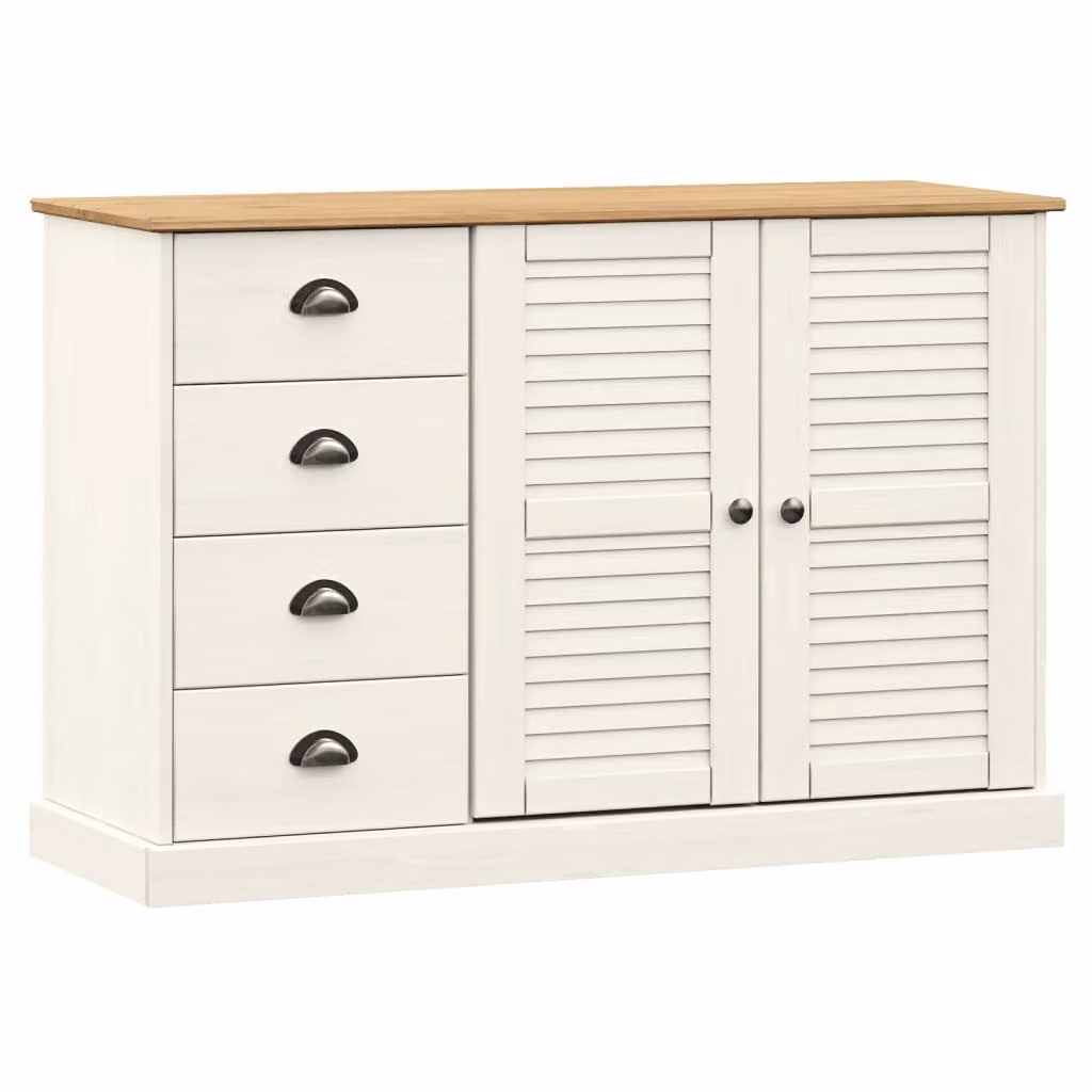 Credenza Cassetti VIGO 113x40x75 cm Legno Massello Pino Bianco