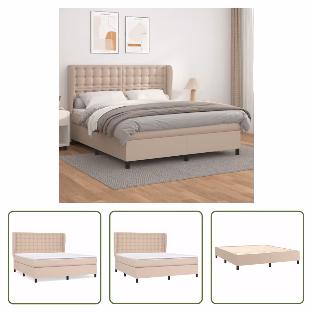 The Living Store Letto a molle insacchettate Materasso Cappuccino-Brown 160x200 cm Similcuoio