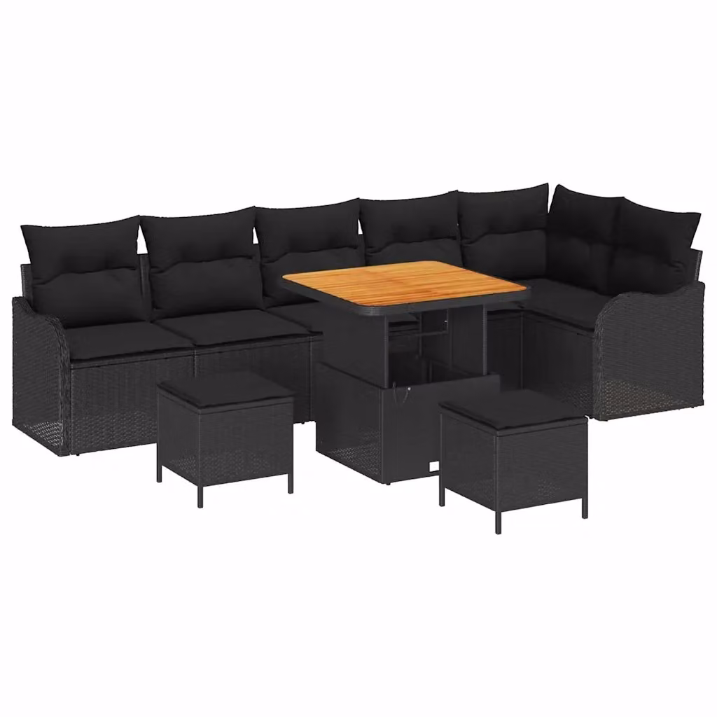 Set Divano da Giardino vidaXL 9 Pezzi con Cuscini e Contenitore Nero – 2