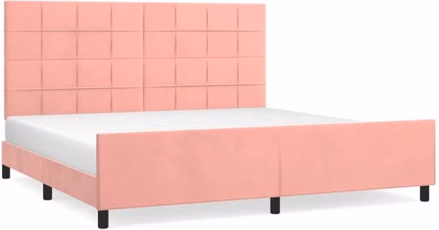 Letto matrimoniale | Letto per adulti | Giroletto con Testiera Rosa 200x200 cm in Velluto