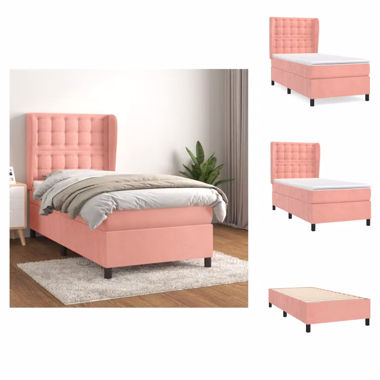 vidaXL Letto a molle con materasso rosa 80x200 cm in velluto - Letti & Reti