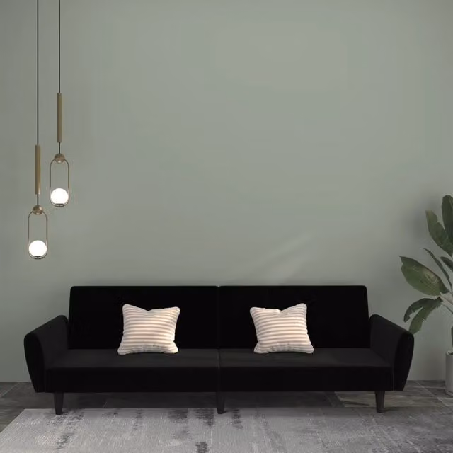 Divano Letto a 2 Posti Nero in Velluto 375863