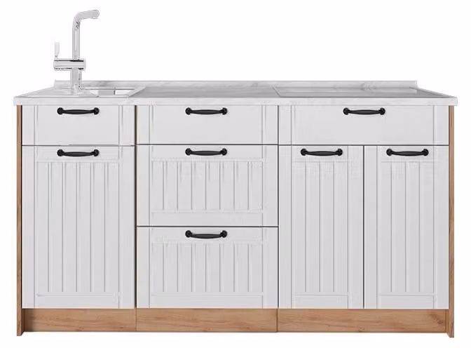 Cucine componibili piccole Vicco Fame-Line Bianco rustico/Rovere dorato 150 cm, PL Marmo, Model 65437