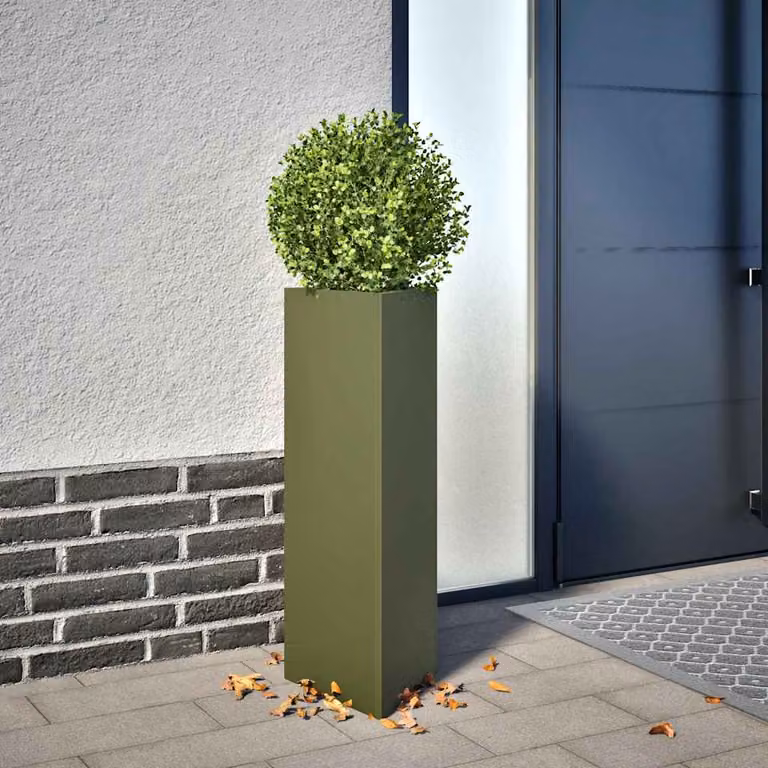 Fioriera da giardino triangolare vidaXL in acciaio verde, L: 30 cm, P: 26 cm, H: 75 cm