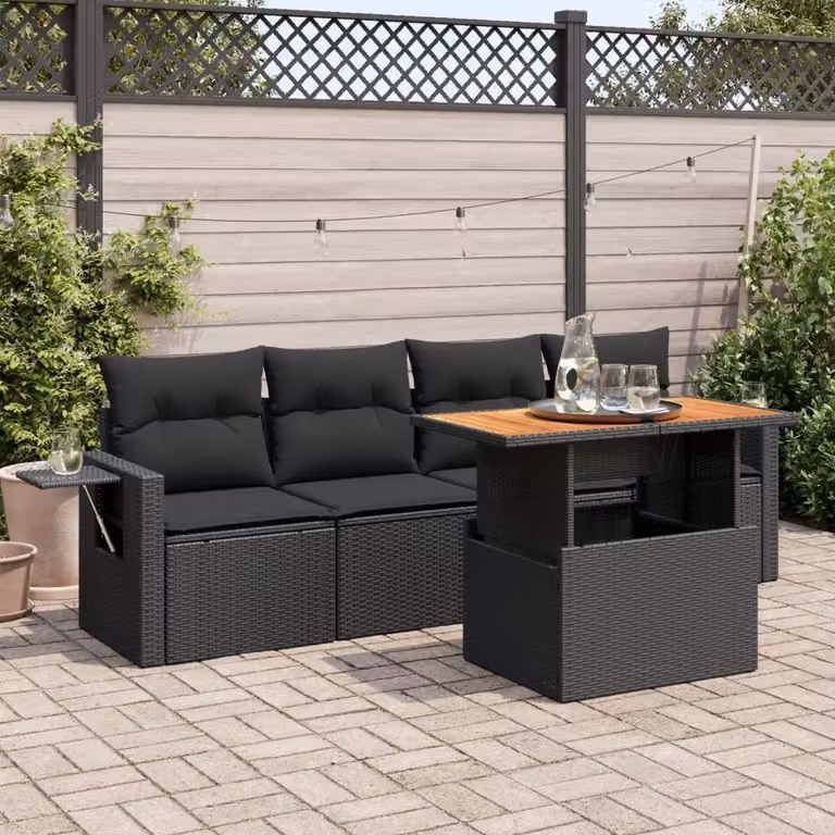 Maison Exclusive - Set Divani da Giardino 5 pz con Cuscini in Polyrattan Nero