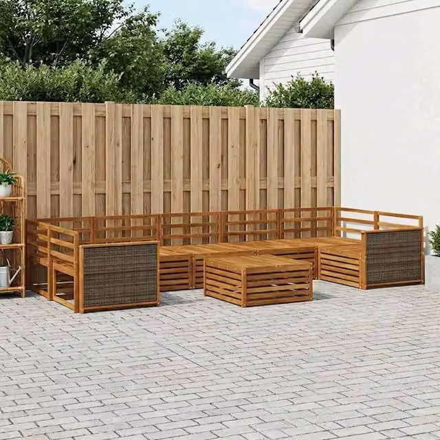 Set di divani da esterno moderno vidaXL in legno di acacia massello marrone 8 pezzi – 1