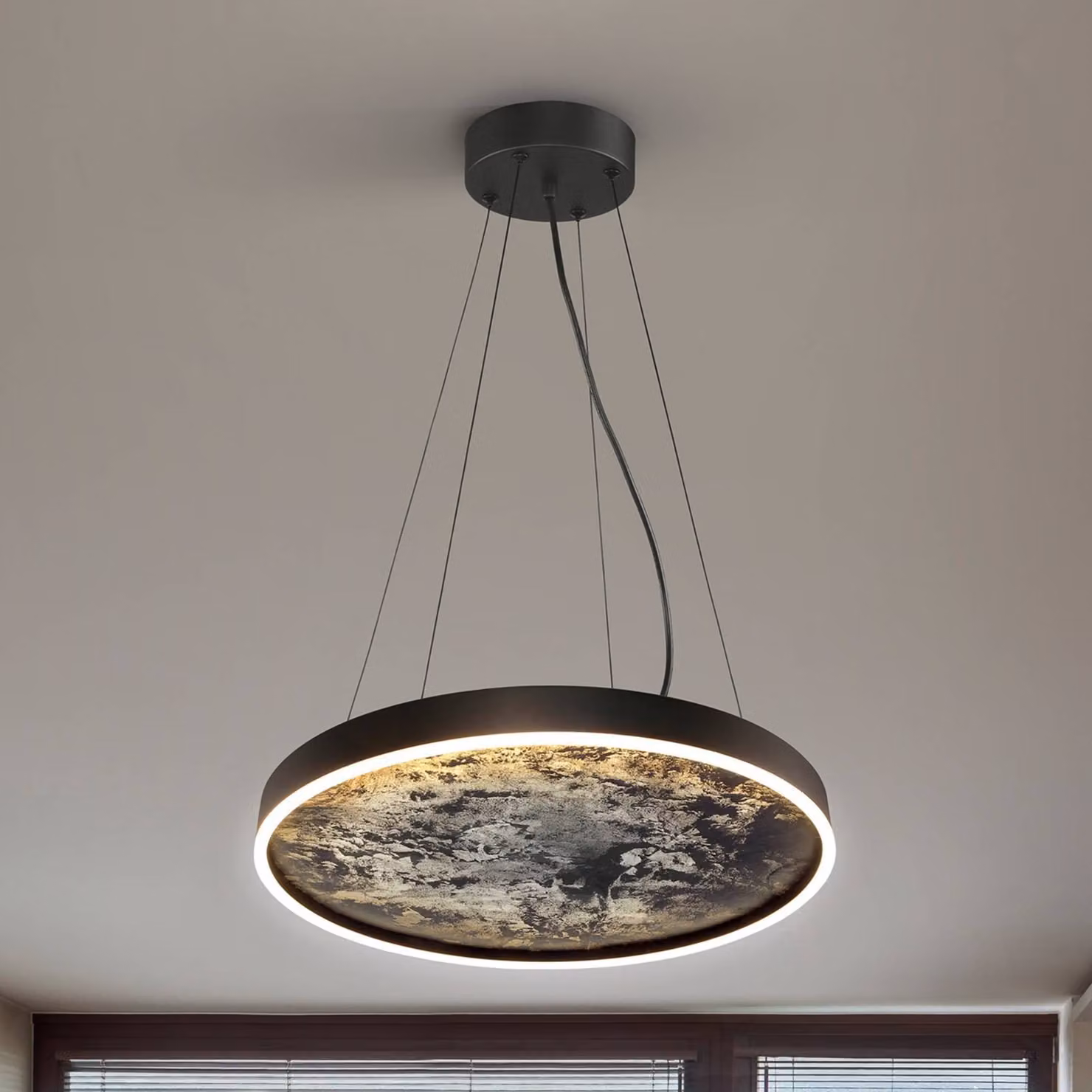 Schuller Valencia Lampada LED a sospensione Stone, Ø 60 cm, CCT, nero, metallo, acrilico Stone, Nero, Soggiorno / Sala da pranzo, Metallo, Moderno