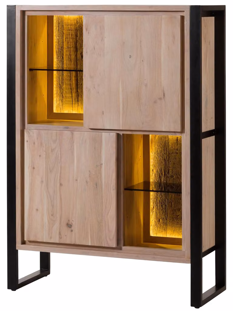 MASSIVMOEBEL24 | Credenza in legno di acacia / legno riciclato 100x40x140 laccato naturale DENVER #101